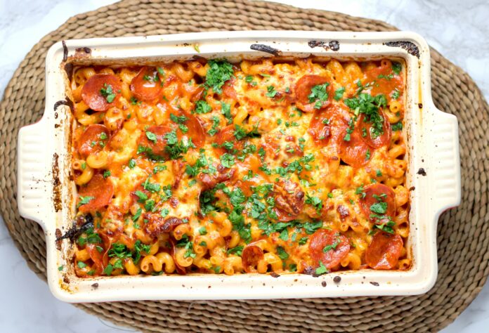 Buffalo Chicken Casserole in a serving dish