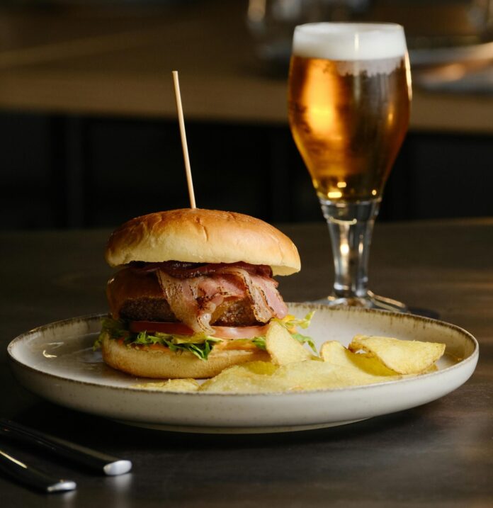Burger and a glass of beer