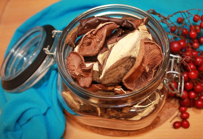 Jar of dried mushrooms